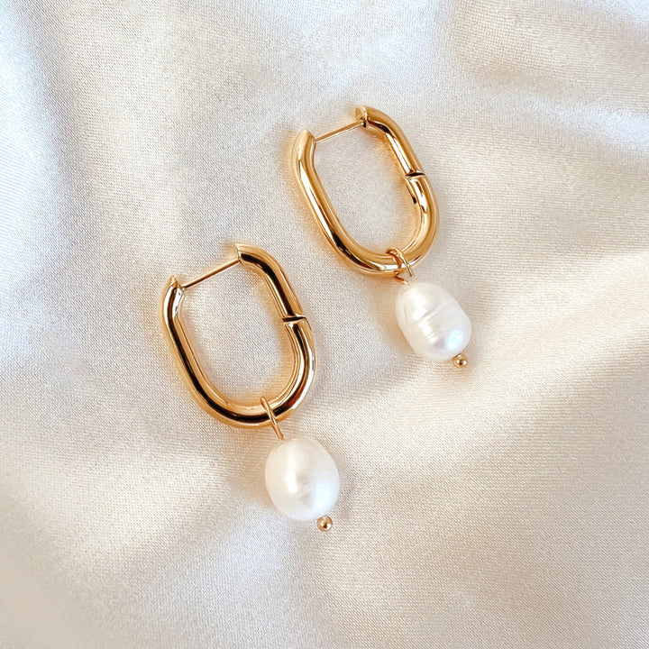 Ella Pearl Pendant Hoop Earrings